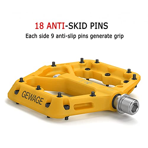 Mountain Bike Pedals - 9/16" Nylon Fiber Bicycle Flat Pedals -Bicycle Platform Pedals For Road Mountain Bmx Mtb Bike (Yellow) #TOP2