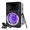 Gemini 15 300W Bluetooth PA Speaker System DJ Loudspeaker with Stand, Wired Mic, LED Lights, TWS Stereo Pairing, 3-Channel Mixer, EQ Control AC Powered (GSP-L2200PK)