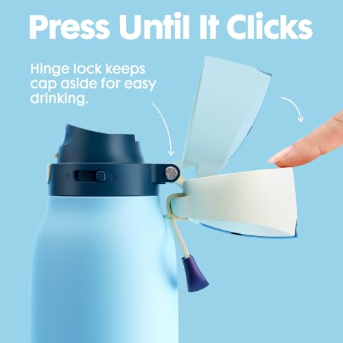 Image of Meoky 24 oz Travel Water Bottle Insulated: Leak Proof Locking Lid, 2-in-1 Straw and Spout, 24 Hours Cold, Top Handle, Fits in Car Cup Holder, Stainless Steel Slim Water Bottle for Hiking, Cove