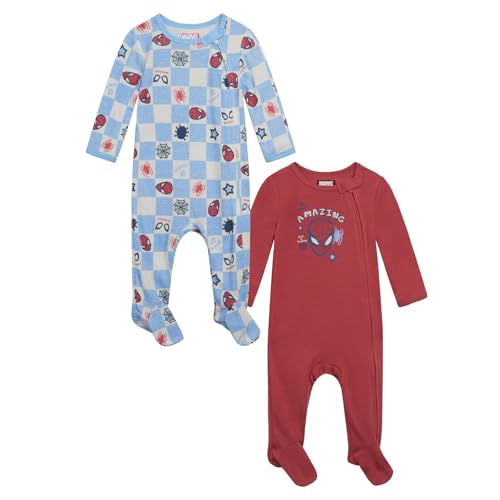 Marvel Avengers Spider-Man Baby 2 Pack Zip Up Sleep N' Plays Newborn to Infant Sizes (Newborn - 24 Months)