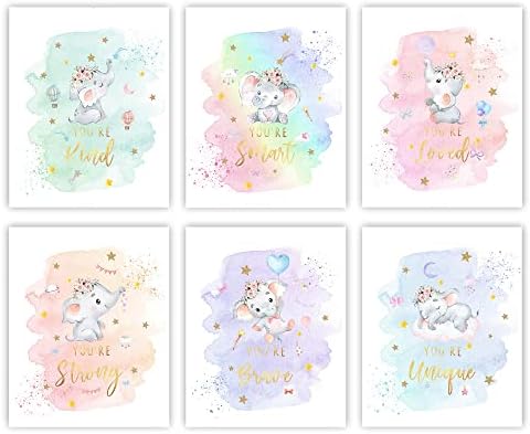 Amazon.com: Canssape Elephant Nursery Wall Decor Set of 6 Baby Girl ...