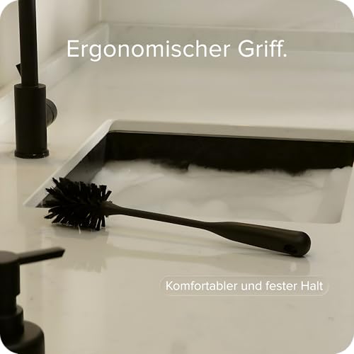 Foto von blackswedenhome Flaschenbürste lang - Hochwertige, langlebige Borsten - Modernes Design Flaschenreiniger Spülbürste Schwarz für Flaschen und Gläser 1 Stück | Schwarz