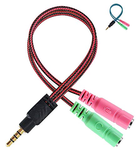 Headset Mic and Audio Splitter Cable,Headphone Stereo Y Jack Splitter Adapter, Male 3.5 mm to 2 Port 3.5 mm Famale for Laptop,Earphone,Tablet,PS4,Xbox one (red)