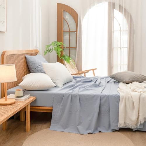 BESTOUCH-100-Washed-Cotton-Pillowcase-for-Hair-and-Skin-Linen-Feel-Soft-Comfortable-Breathable-2-Set-Pillow-Case-with-Envelope-Closure-Solid-Cornflower-Blue-Euro-26×26-Inches BESTOUCH 100 Washed Cotton Pillowcase for Hair and Skin Linen Feel Soft Comfortable Breathable 2 Set Pillow Case with Envelope Closure Solid Cornflower Blue Euro 26×26 Inches