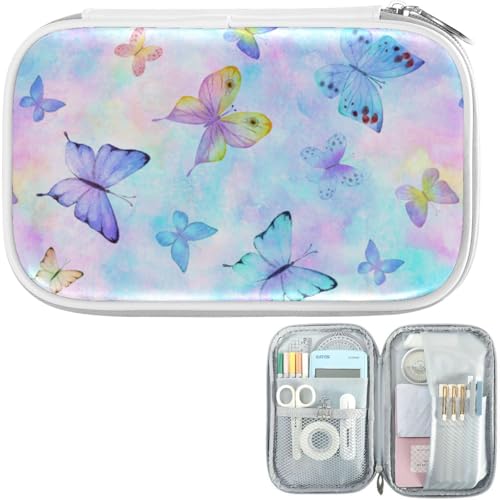 Image of Colorful Butterflies Pencil Bag Case Zipper Pencil Holder Organizer Stationary Pen Bag Cosmetic Makeup Bag Pouch Purse for School Office Supplies