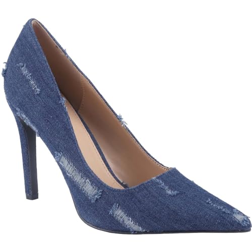 CLOVERLAY Women's Distressed Denim Pointed Toe High Heel Pumps Stiletto Heel Fashion Casual Chic Shoes Spring Summer Vacation Spring Break Easter