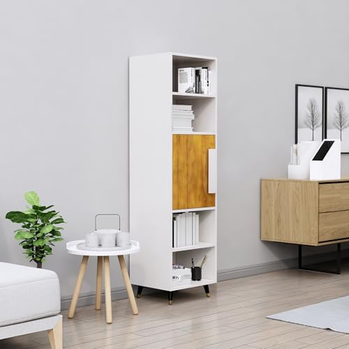 Image of Bniture Bookshelf for Home | Engineered Wood Book Shelf with 1 Door & 4 Shelf | Open Book Shelf Stand for Library | Multipurpose Display Organizer for Living Room & Study | Frosty White & Giant Wood