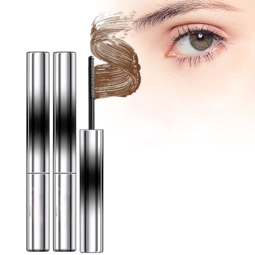 Mascara, Kaloufan 2PCS 3D Curling Iron Mascara, bristle-free, washable extra slim metal, Curling Iron (brown)