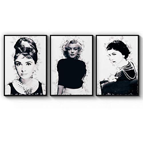 Din A4 Kunstdruck ungerahmt 3er Set - Ikonen Marilyn Monroe Audrey Hepburn...