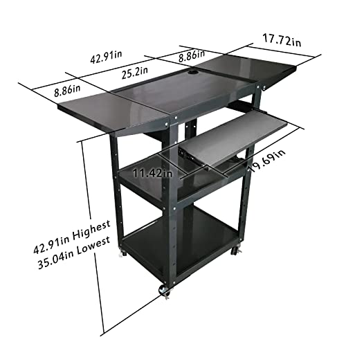 Goyappin Av Cart With Wheels And Power, Computer Cart With Pullout Keyboard Tray And Drop Leaf Shelves, Computer Workstation On Wheels Adjustable Height For Presentations Offices And Schools 42X18 #TOP1
