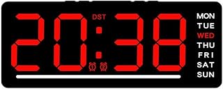 Reloj digital de pared con pantalla LED grande, pantalla de temperatura, temporizador de cuenta regresiva, alarma electrónica, interfaz USB, memoria de apagado para espacios de trabajo y estudio (rojo