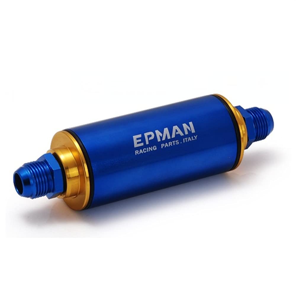 Epman Filtre à carburant universel Jdm Sport High Flow Racing avec élément 100 microns 8,6 mm/AN6/AN8/AN10 (bleu, AN10)