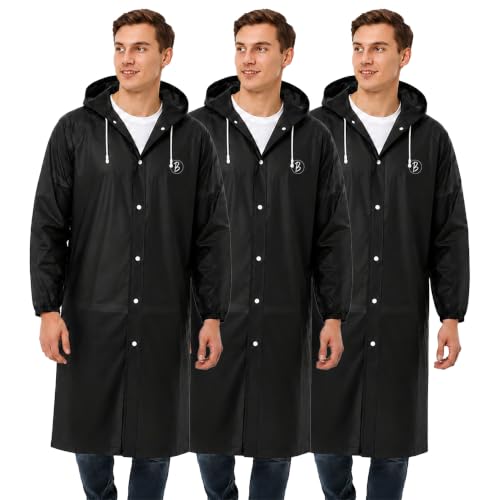 Image of Reusable EVA Hooded Raincoat| Transparent Waterproof Rain Wear for Men & Women | Elastic Full Sleeves | Front Button Design | Knee Length Free size