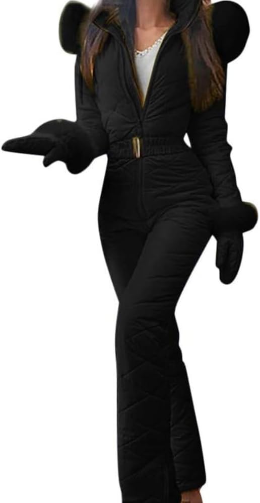 Las Mujeres Trajes de Nieve de una Pieza Mono de Invierno Traje de Esquí Capucha Cuello de Piel Mono Deportes al Aire Libre Impermeable Trajes de Esquí Mameluco