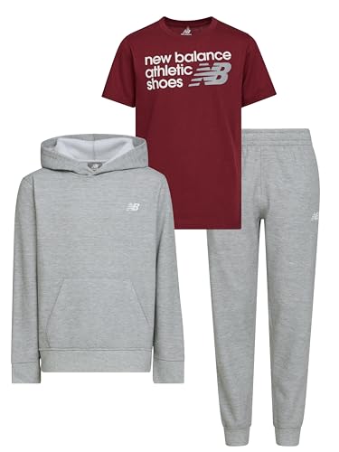 La mejor comparación de Conjuntos para Niño los mejores 5. 37 New Balance - Sudadera de 3 piezas para niños y niños pequeños, sudadera con capucha, playera, jogger, forro polar de mezcla de algodón suave para niños (2T-12), Gris...