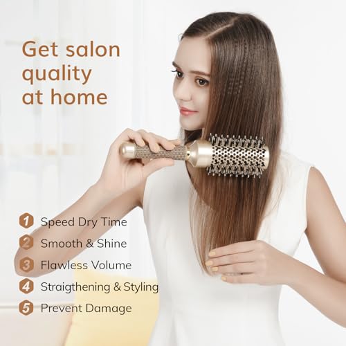Sndyi Round Hair Brush, Nano Thermal Ceramic & Ionic Tech Hair Brush, Blow Dry Hair brush with Boar Bristles, Medium Round Brush for Blow Drying, Styling, Curling and Straightening, 43mm - Image 6