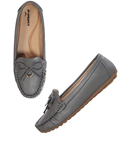 Image of CatBird Women's Slip-On Loafers | Cushioned Comfort Flats with Bow & Metal Detail | Lightweight Office & Casual Shoes | Anti-Slip Sole