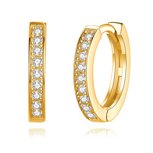 Spoil Cupid 14k Gold Plated 925 Sterling Silver Cubic Zirconia Small Cartilage Earring Hoop Huggie Stud 10mm Inner Diameter