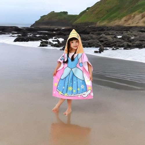 Image of Famyo Poncho Towel for Kids | Hooded Micro-Fiber Bath Towels | 60 x 60cm Toddler Pool Towel for Boys & Girls, 1-7 Years (Blue Lady)