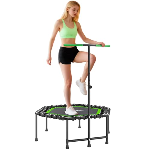 SPORTNOW Trampolín de Fitness 114x114x132 cm Cama Elástica Fitness con Mango Ajustable de 3 Niveles Marco de Acero para Entrenamiento Piernas Cuerpo en Hogar Oficina Gimnasio Verde y Negro