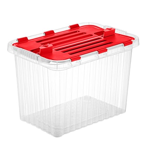 Image of Superio Red Storage Box with Red Hinged Lids, Plastic Container Bins for Organizing with Attached Lid, Stackable Crates, BPA Free, Organizers for Home and Office, 53Quart (20.25 inchx14 inchx14.6 inch)
