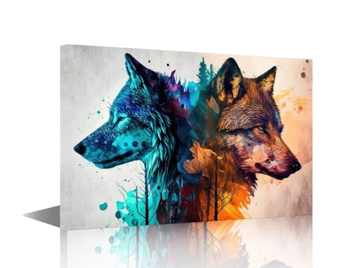 Tableau loup decoration interieure art sauvage pour salon