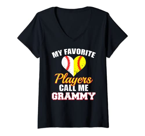 Womens My Favorite Players Call Me Grammy Baseball Softball Grammy V-Neck T-Shirt