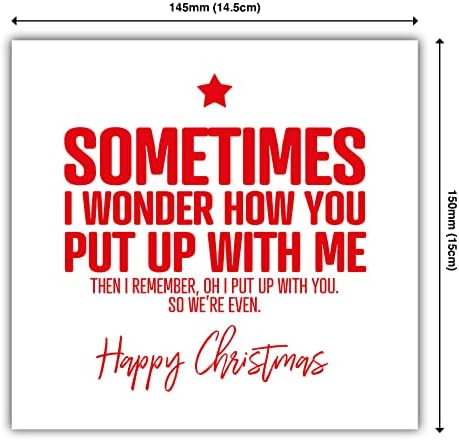 Punkcards - Funny Christmas Cards For Husband - 'Sometimes I wonder how I put up with you' - Funny Xmas for Her Him - Xmas Girlfriend or Boyfriend - From Wife