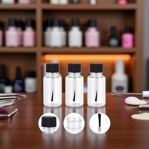 Zhhuoc Lot de 4 flacons vides rechargeables de 20 ml en verre transparent avec bouchon pinceau pour nail art – vue 3