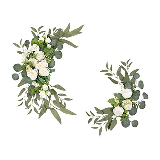 MISNODE 2 Unidades de Flores Artificiales para Arco de Boda, Flores Blancas Artificiales con Hojas Verdes, Arreglos Florales para Boda, Recepción, Silla, Cenador, Decoración de Fondo(#1)
