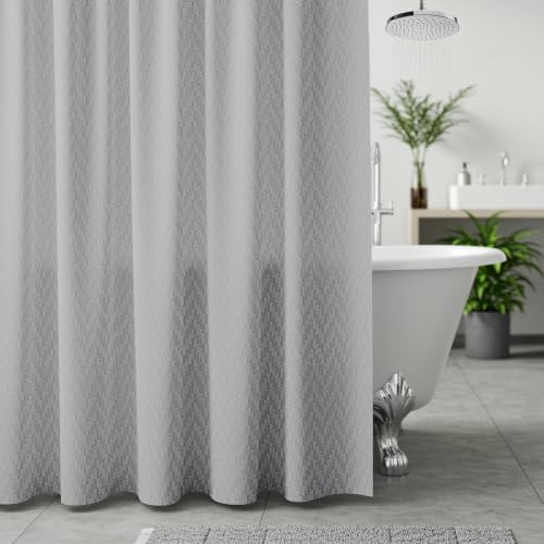 Image of Wakefit Shower Curtain 8 Feet | 14 Free Hooks | No Plastic Smell | Waterproof Bathroom Curtain | Curtain for Balcony | Machine Washable Fabric | Grey | Height 8ft & Width 6ft | Very Premium