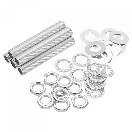 sourcing map 6cm Tige Filetée Creuse pour Lampe Trousse avec Encoches Écrous Rondelles 1/8IP Filetage Fixations Assortiment pour Luminaire Plafonnier...