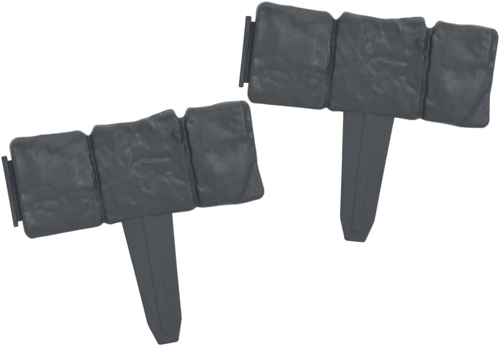 vidaXL Lawn Fence with Stone Look, High Stability and Durable Plastic Material, Easy Grounding Spikes, Versatile Garden and Backyard Protector, Pack of 41 Pieces, Anthracite