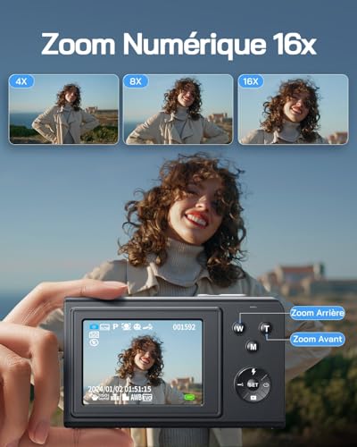 WOLFANG Appareil Photo numérique, caméra Enfant 2,7 K pour Photographie, vlogging compacte 50 MP, caméra vidéo Zoom numérique 16x, numérique Point de Mise au Point Automatique et – Image 5
