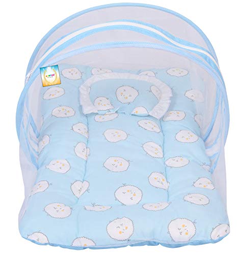 Bantoo Baby Bed New Born Baby Bedding Set | Sleeping Bed | Cotton | Mattress | Mosquito Net | Insect Protector | Boys & Girls | Essential Items | Gifts | Products All | Infants (0-6 M) (Blue)