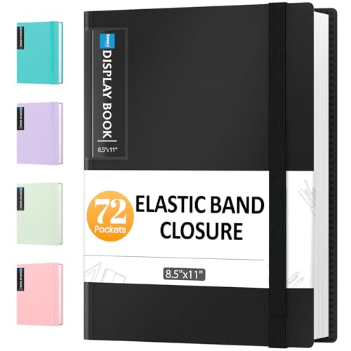 Sooez 72 Pocket Binder with Plastic Sleeves & Elastic Band, Large Capacity 8.5x11 Presentation Book...