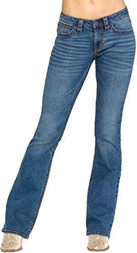 Bootcut Jeans for Women,Stretchy Feather Flower Embroidery Mid Rise Slim Straight Leg Pants Jeans Hazy Blue2