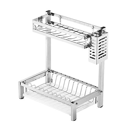 GLJTUO Escurridor De Platos Grande para Cocina | Escurreplatos con Bandeja De 2 Niveles | Estante De Almacenamiento para Cocina | Escurrecubiertos | Metal | 35×22×40 Cm-#2