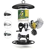 corazón animal salvaje | Comederos para aves de comida de grano, 26 cm, con plazas de acero inoxidable, columna de alimentación para pájaros [negro]