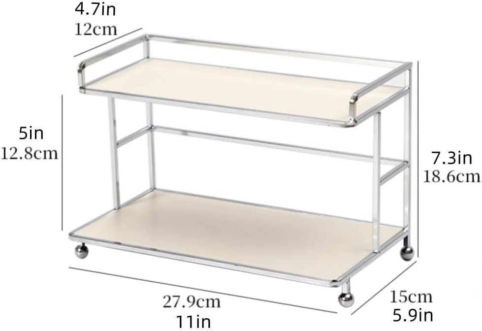 2-Tier Cup Holder Desktop Display Shelf Small Storage Rack for Bathroom Countertop Spice Rack for Kitchen Solid Construction(White)