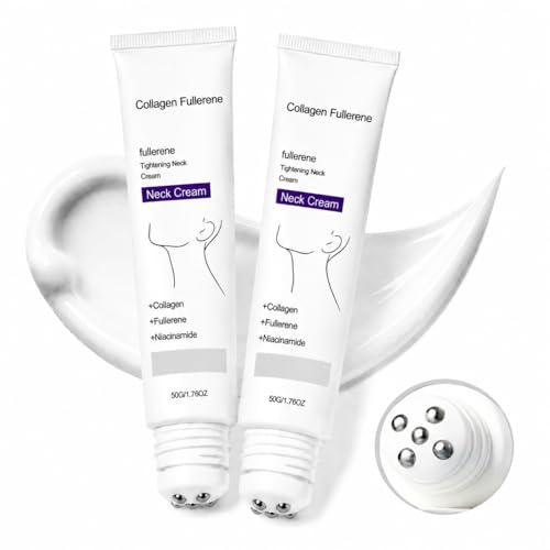 Aeryivetan Magic Collagen Fullerene Neck Cream for Tightening and Firming Neck Firming Cream with Massage Rollers to Reduce the Appearance of Fine Lines Tightens & Smoothes Crepey Wrinkled Skin