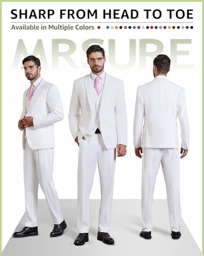 MrSure Men’s 3 Pieces Suit, Slim Fit Tuxedo with One Button, Jacket Vest Pants & Tie Set for Party, Wedding and Business2