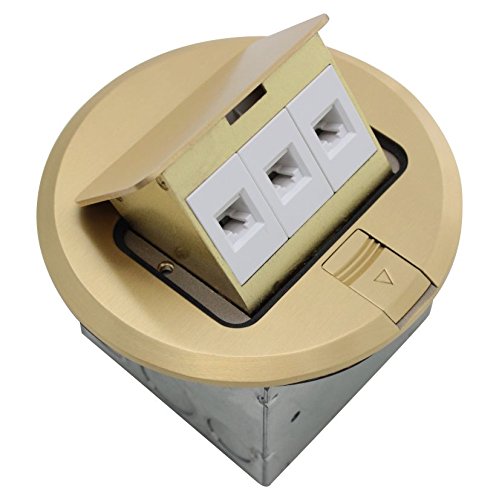 Orbit Industries FLBPU-L-R-BR Round Pop-up Floor Box with Low Voltage RJ-45 Port, Tamper Resistant, Brass