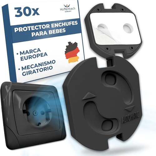 Hoffenbach 30x Protector de Enchufes para Bebés – Tapas de Seguridad Infantil para Enchufes – Protección para Bebés en el Hogar – Protectores de Enchufes con Giro – Seguridad en Casa – Negro