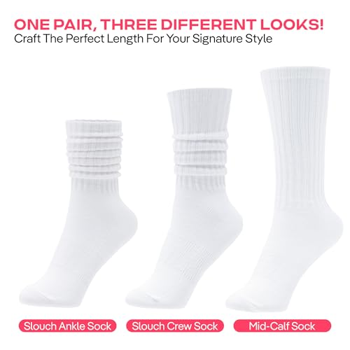 Image of CoolMate Women's Scrunch Crew Socks, Slouchy Mid Calf Boot Socks, 3 Pairs