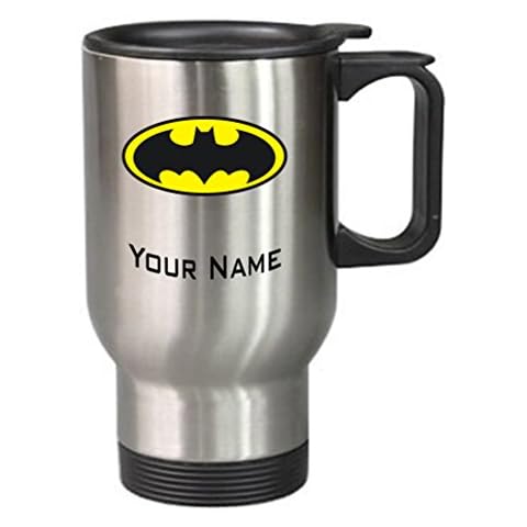 Batman Travel Mug Coffee Cup Gift Idea Present Dark Knight Personalised Silver Cover