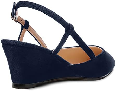 ROSERWISH Women's Sexy Wedge Party Wedding Pointed Toe Suede 2 Inch Slingback Buckle Low Heel Pumps Dress Shoes Navy Blue Size 7 - Zapatos de Tacon Bajo para Mujer | Image 4
