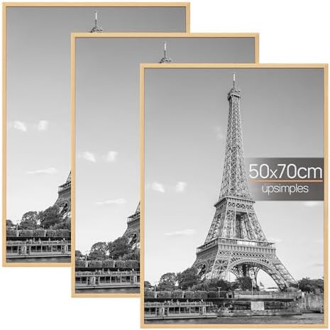 upsimples 3er Set Bilderrahmen 50x70 Naturholz für Poster, Wandbilder,Fotos | Moderner Posterrahmen mit Einschubstreifen für 50x70 cm Poster, Kunstdrucke und Familienfotos, horizon