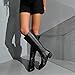 Women's Knee High Boots Stretchy Fashion Riding Boot Flat Low Chunky Heel Buckle Strap Winter Motorcycle Shoes