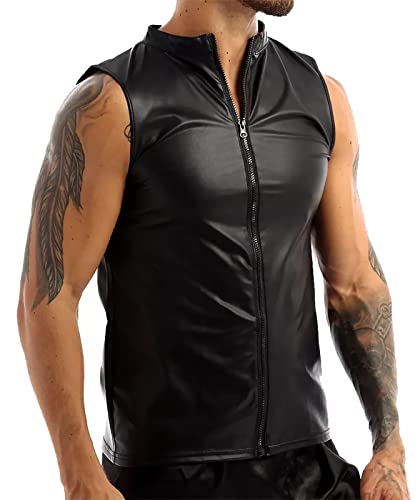 AIEOE T-shirt sexy en cuir synthétique pour homme - Haut moulant - Tenue de fête, Noir 05, M